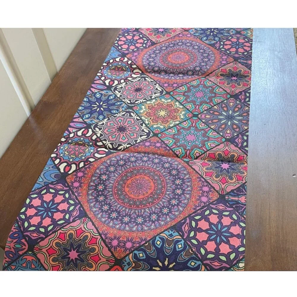Boho Table Runner Bohemian Cottage Farmhouse Decor Dining Decorative Cloth 13x72